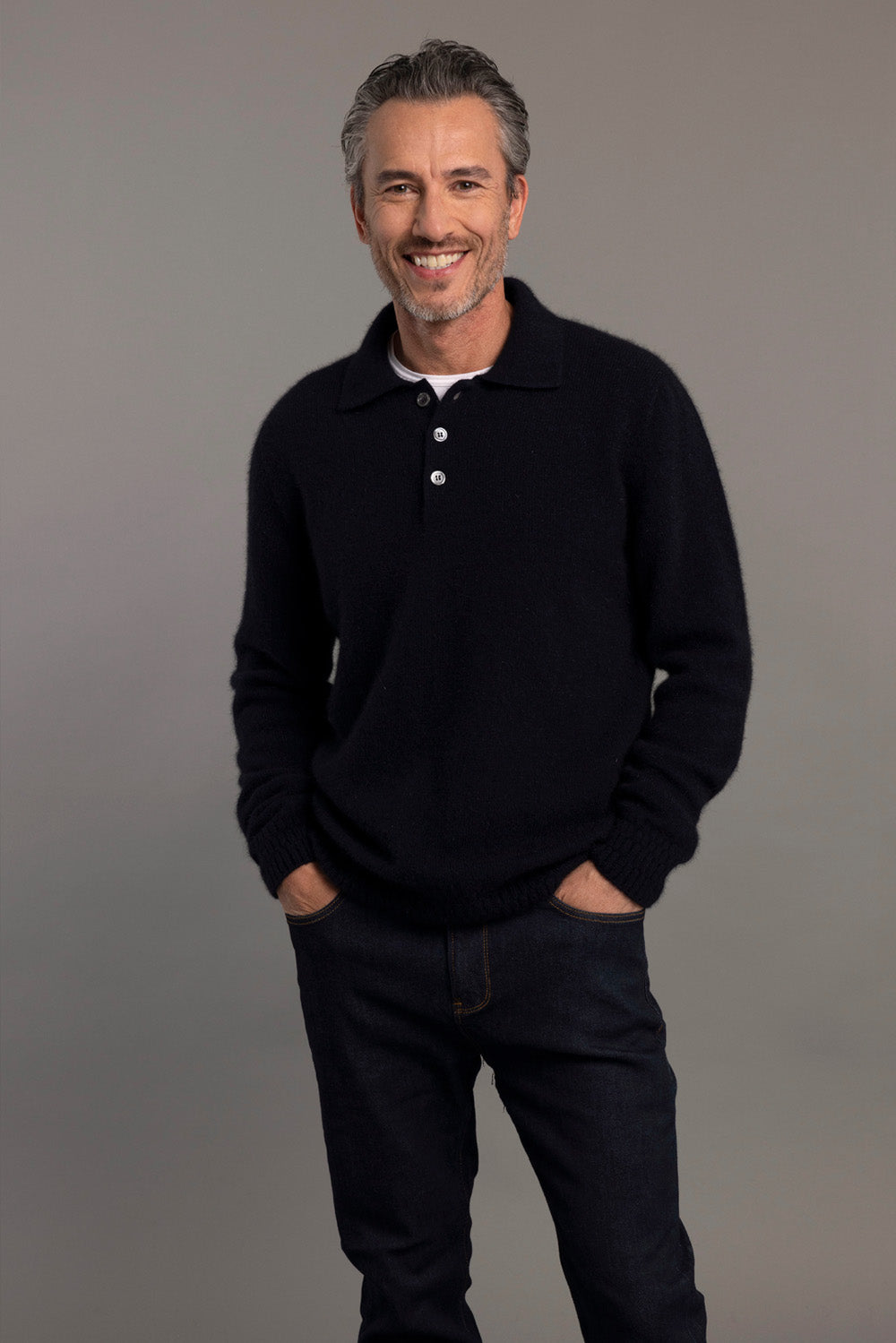 Possum - Stepped Stitch Polo - Navy