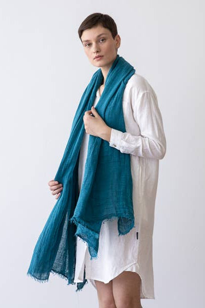 Linen Fringe Shawl - Marine Blue