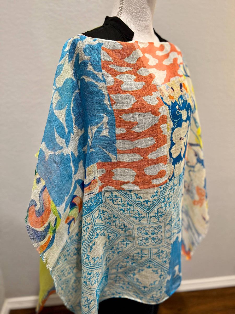 In Style - Linen Poncho - Blue