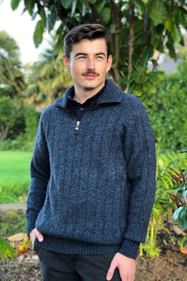 Possum - Men's Ribbed Sweater - Blue Marl