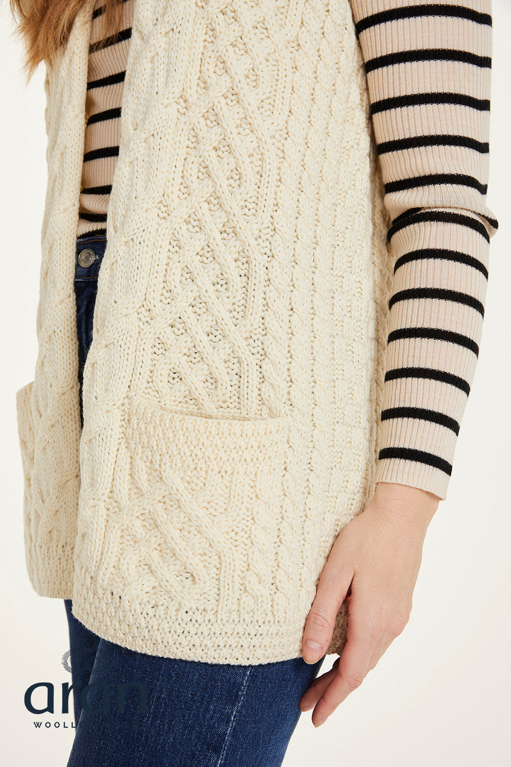 Aran - Merino Sleeveless Celtic Gilet - White