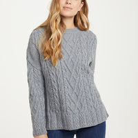 Aran Irish - Sweater with Trellis - Light Grey