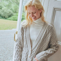 Aran - Vented box Cardigan with Buttons and trellis - Feather grey