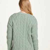 Aran - Vented box Cardigan with Buttons and trellis - Sea Green