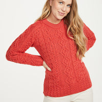 Aran Irish - Sweater with Raglan Sleeve - Coral