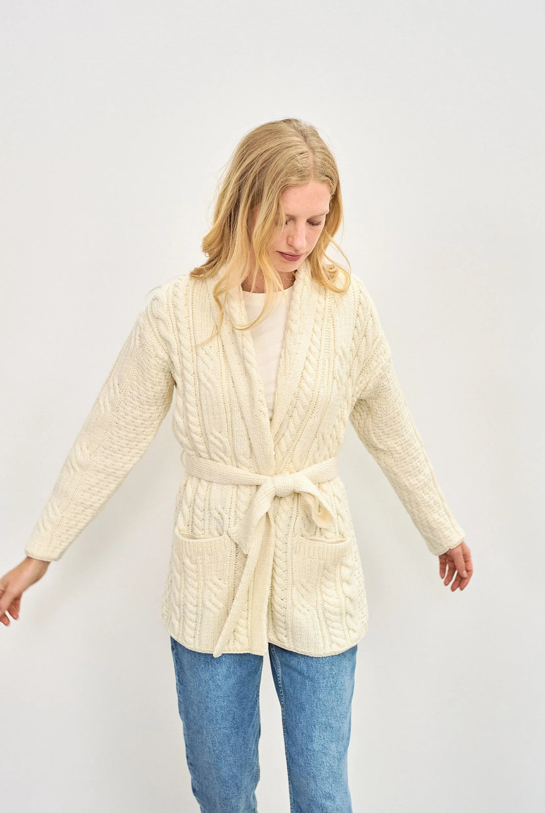 Ivory cream long cardigan Mohair maxi cardigan Belted knit oversized  cardigan