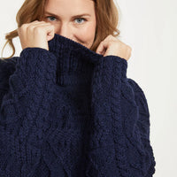 Aran - Merino Oversized Sweater with Cowl Neck - Navy