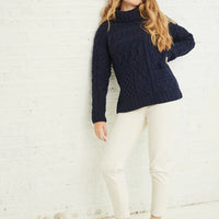 Aran - Merino Oversized Sweater with Cowl Neck - Navy