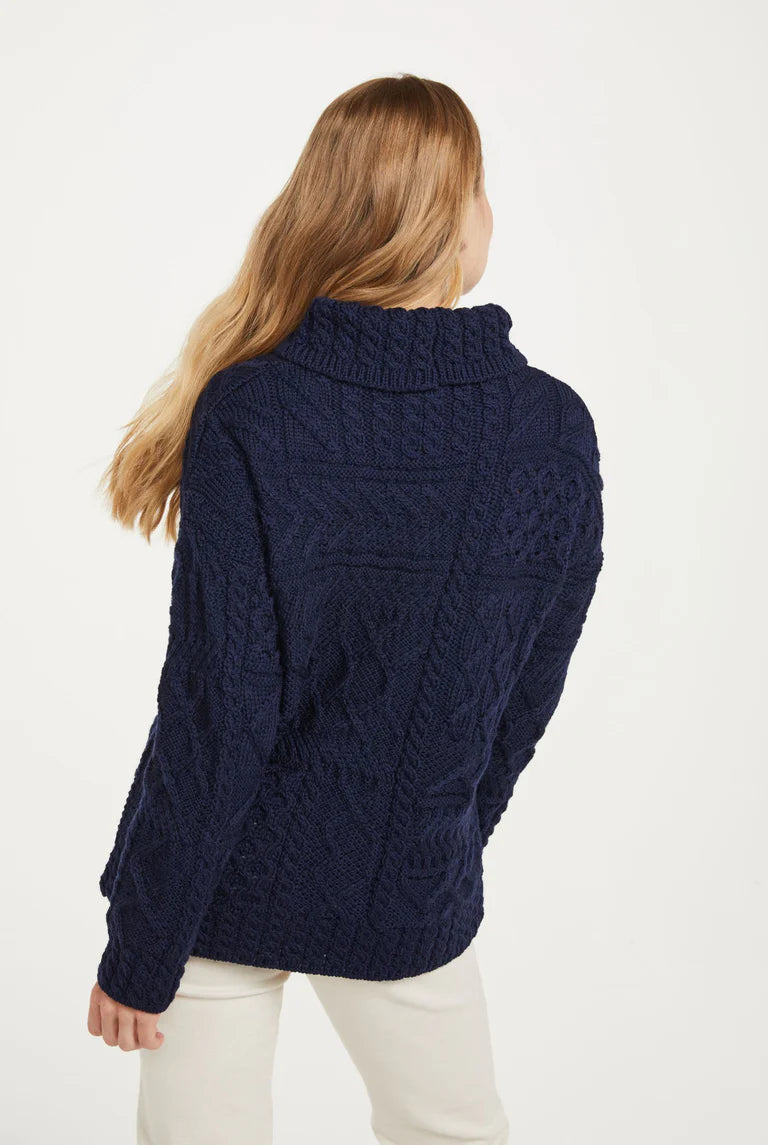 Aran - Merino Oversized Sweater with Cowl Neck - Navy