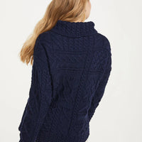 Aran - Merino Oversized Sweater with Cowl Neck - Navy