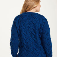 Aran - V-neck Cable Cardigan with Buttons - Deep blue