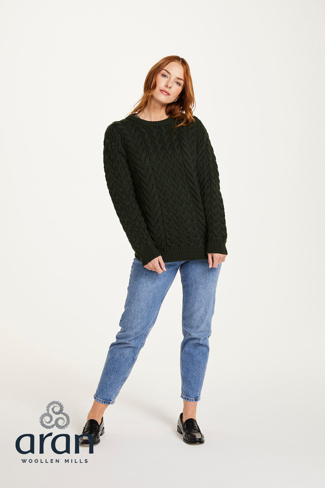 Aran - Unisex Crew Neck Sweater - Seaweed Green