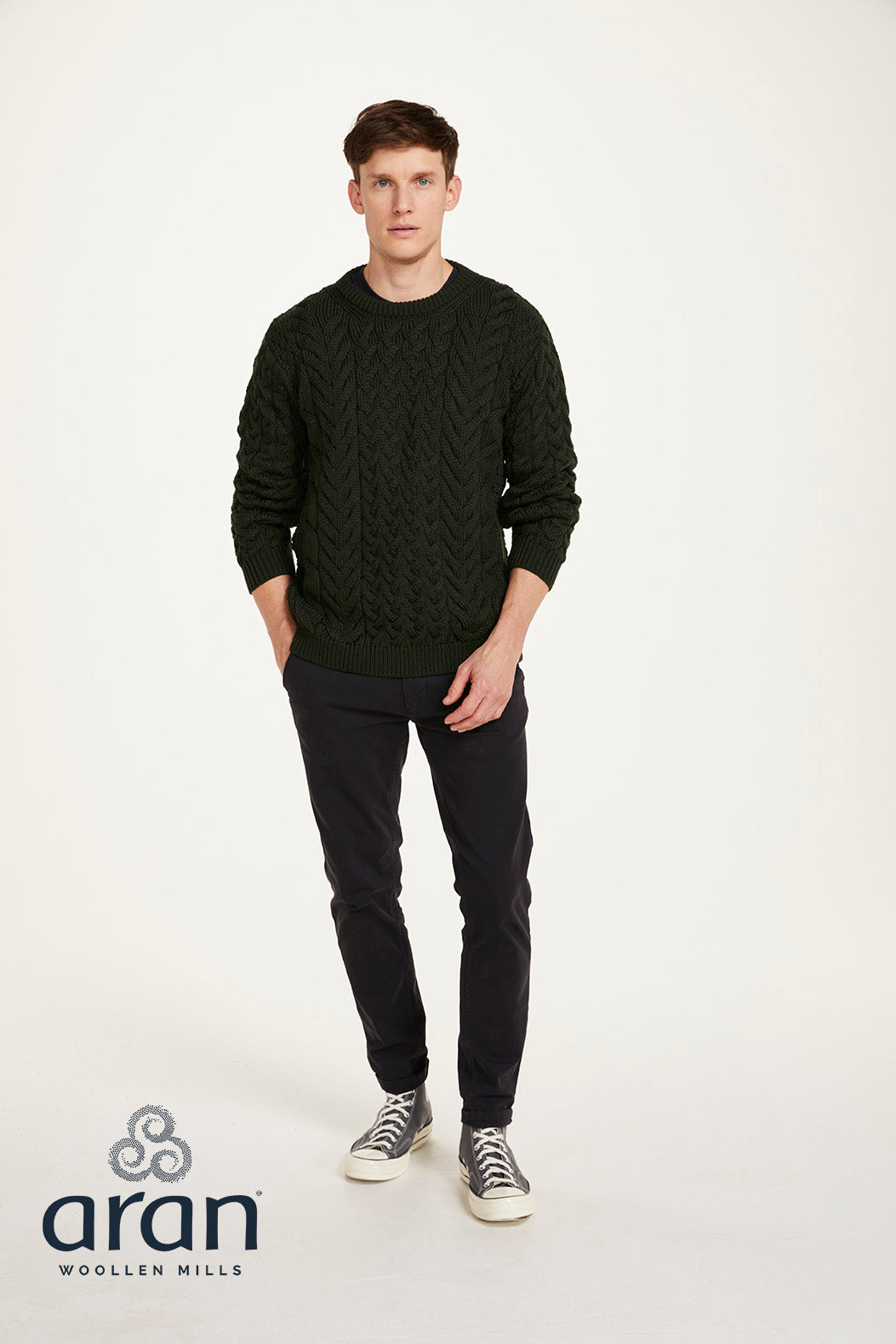 Aran - Unisex Crew Neck Sweater - Seaweed Green