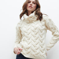 Irish - Cable Knit sweater with Cowl Neck - Cream