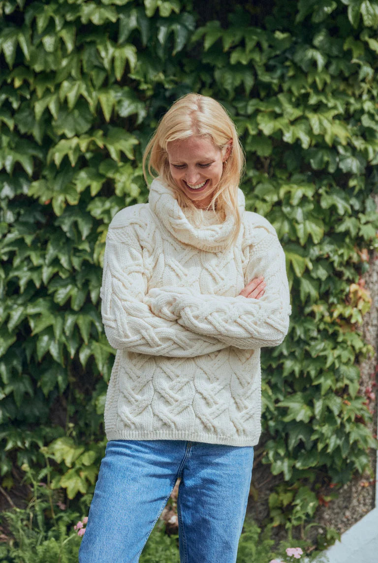 Irish - Cable Knit sweater with Cowl Neck - Cream
