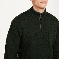 Aran - Ballycroy Mens Aran Half Zip Sweater - Forest Green