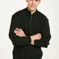 Aran - Ballycroy Mens Aran Half Zip Sweater - Forest Green