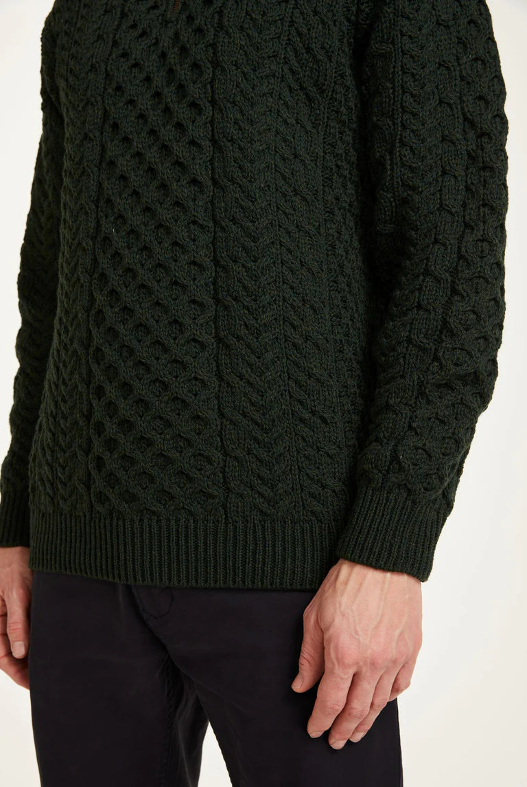 Aran - Ballycroy Mens Aran Half Zip Sweater - Forest Green