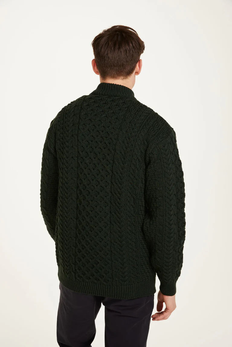 Aran - Ballycroy Mens Aran Half Zip Sweater - Forest Green