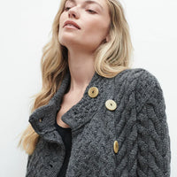 Aran - Asymmetrical Cardigan with Buttons - Charcoal