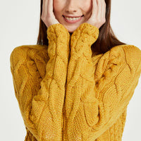 Aran - Listowel Ladies Aran Cabled Sweater - Yellow