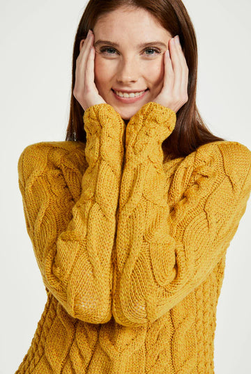 Aran - Listowel Ladies Aran Cabled Sweater - Yellow