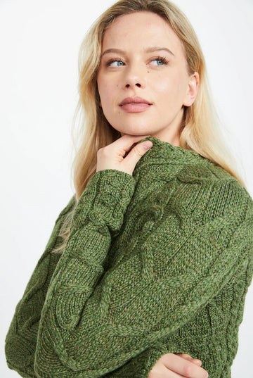 Aran - Listowel Ladies Aran Cabled Sweater - Meadow Green