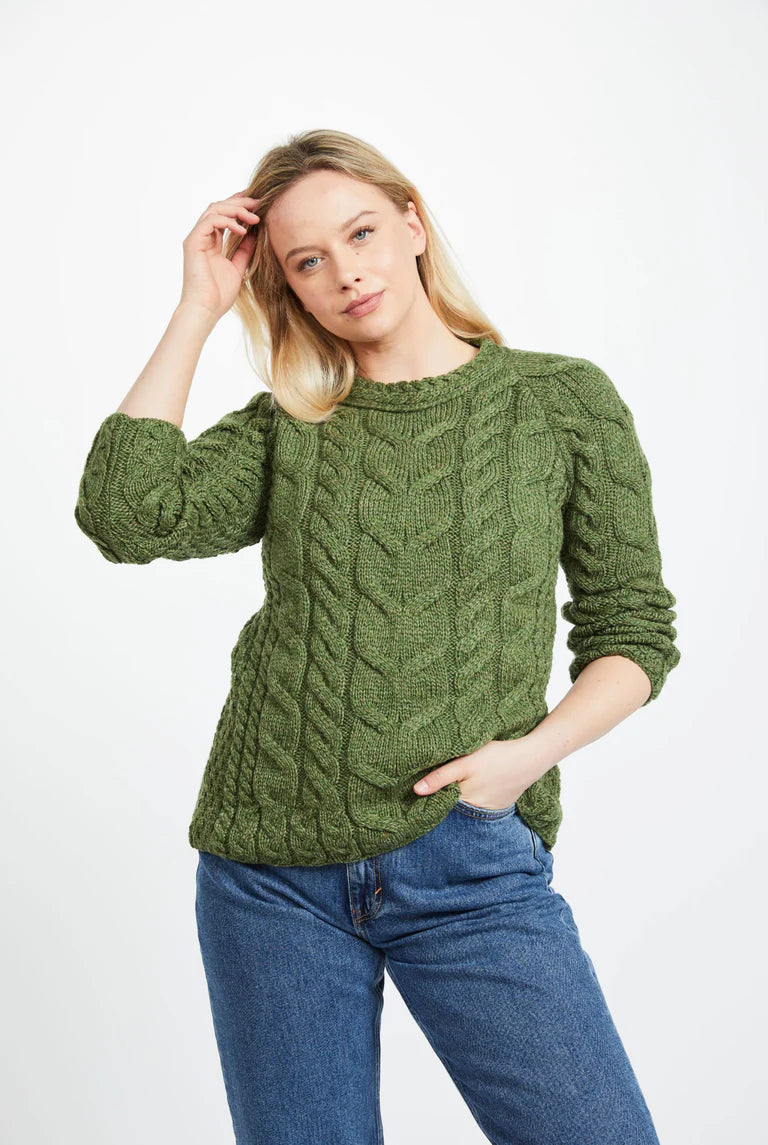 Aran - Listowel Ladies Aran Cabled Sweater - Meadow Green