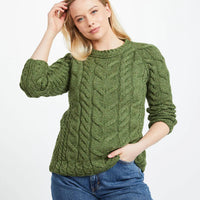 Aran - Listowel Ladies Aran Cabled Sweater - Meadow Green