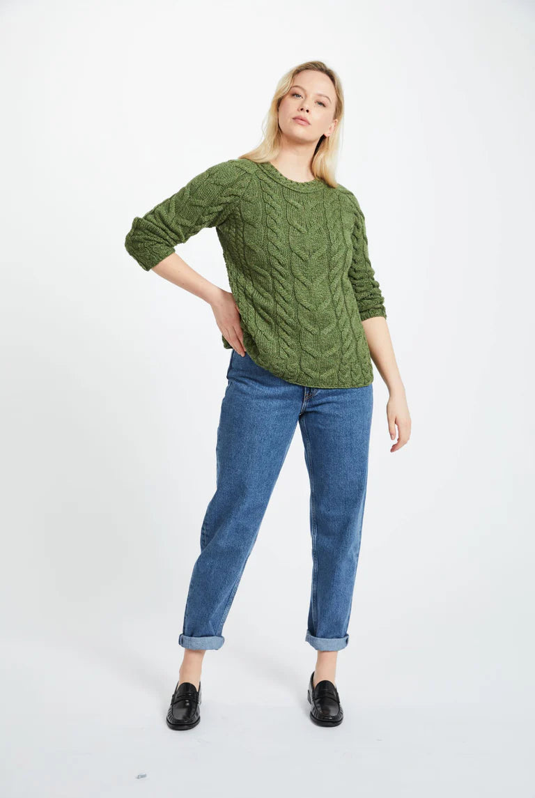 Aran - Listowel Ladies Aran Cabled Sweater - Meadow Green