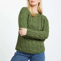 Aran - Listowel Ladies Aran Cabled Sweater - Meadow Green