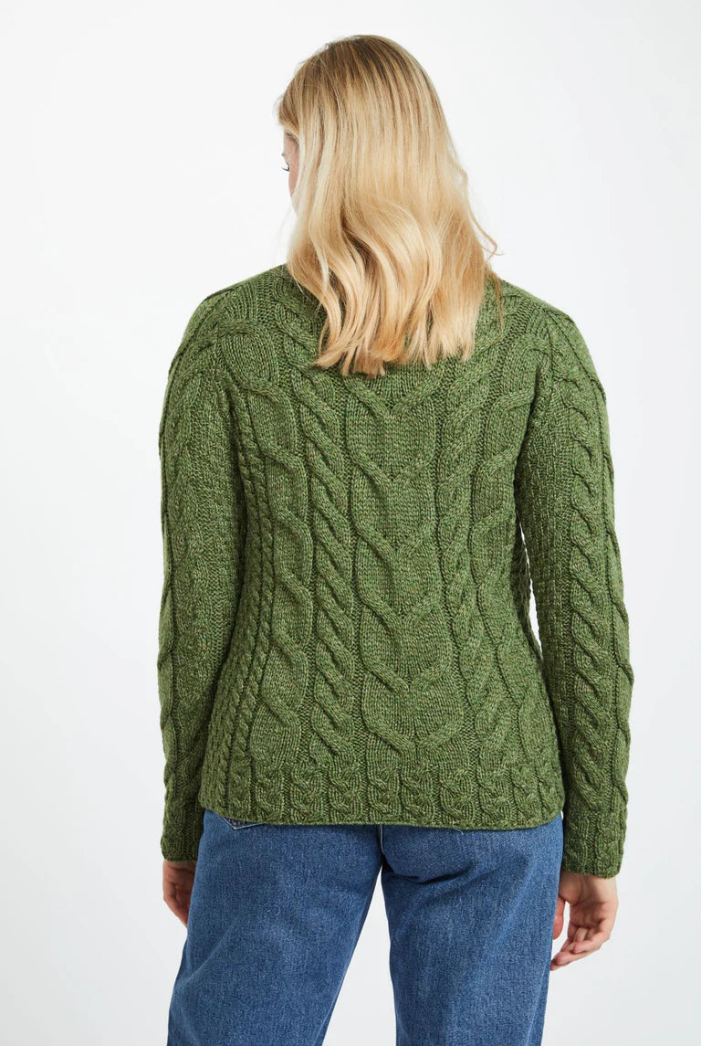 Aran - Listowel Ladies Aran Cabled Sweater - Meadow Green