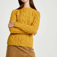 Aran - Listowel Ladies Aran Cabled Sweater - Yellow