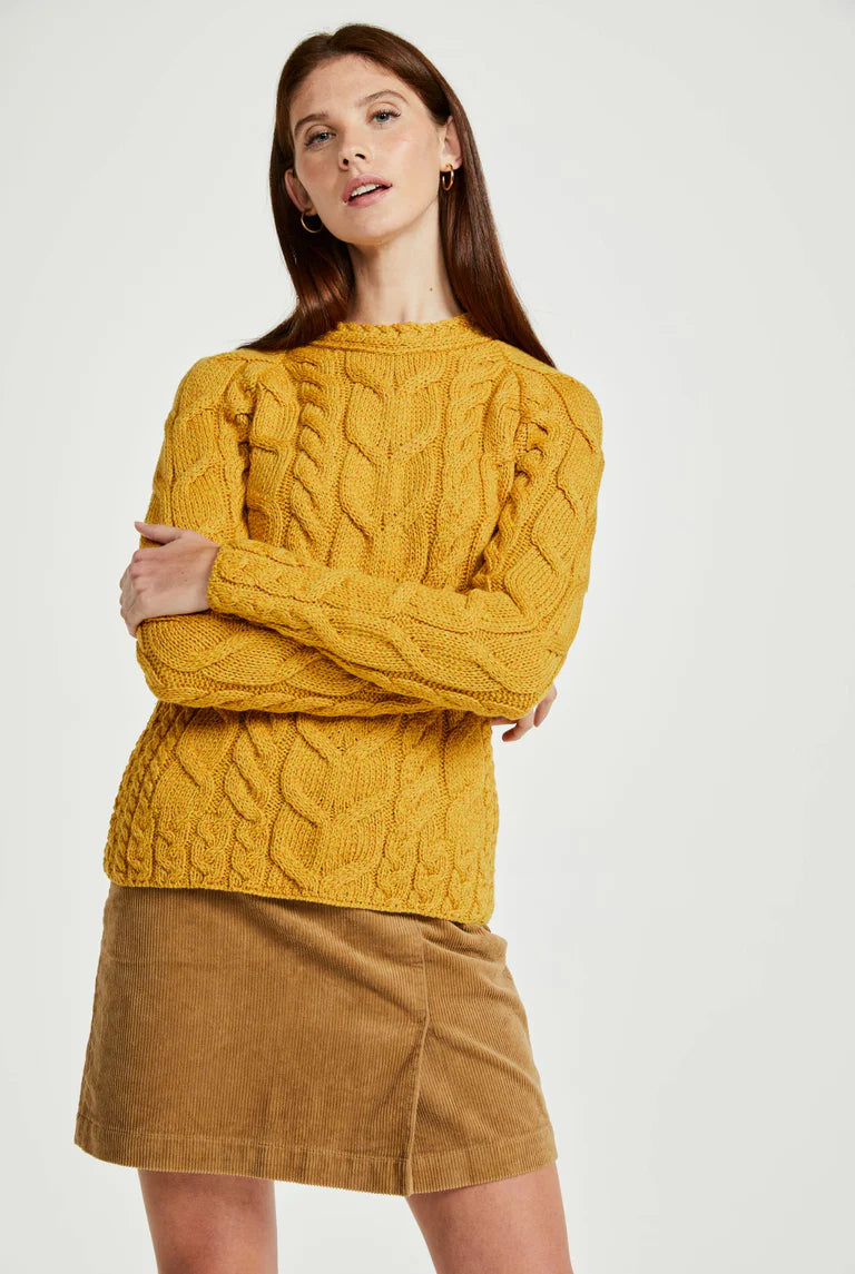 Aran - Listowel Ladies Aran Cabled Sweater - Yellow