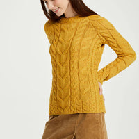 Aran - Listowel Ladies Aran Cabled Sweater - Yellow