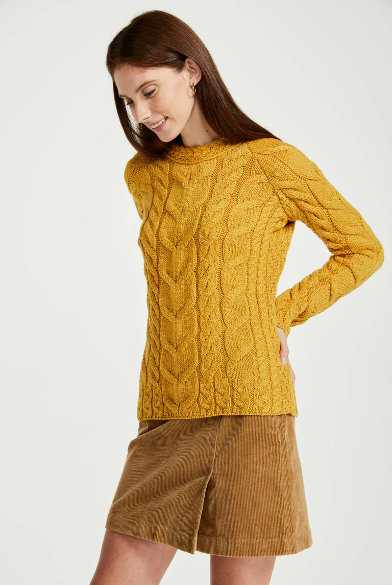 Aran - Listowel Ladies Aran Cabled Sweater - Yellow