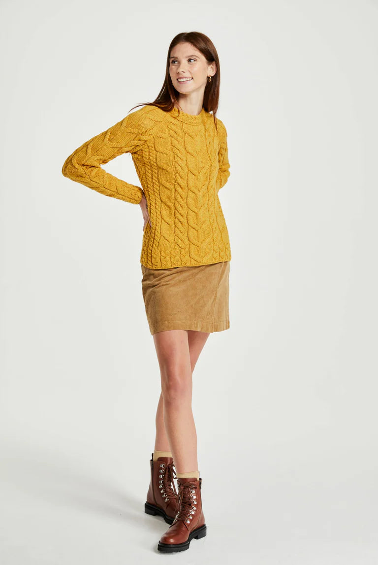 Aran - Listowel Ladies Aran Cabled Sweater - Yellow