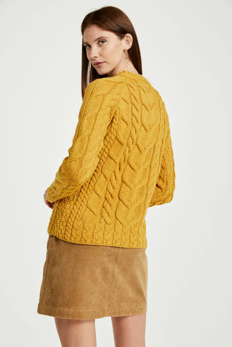 Aran - Listowel Ladies Aran Cabled Sweater - Yellow