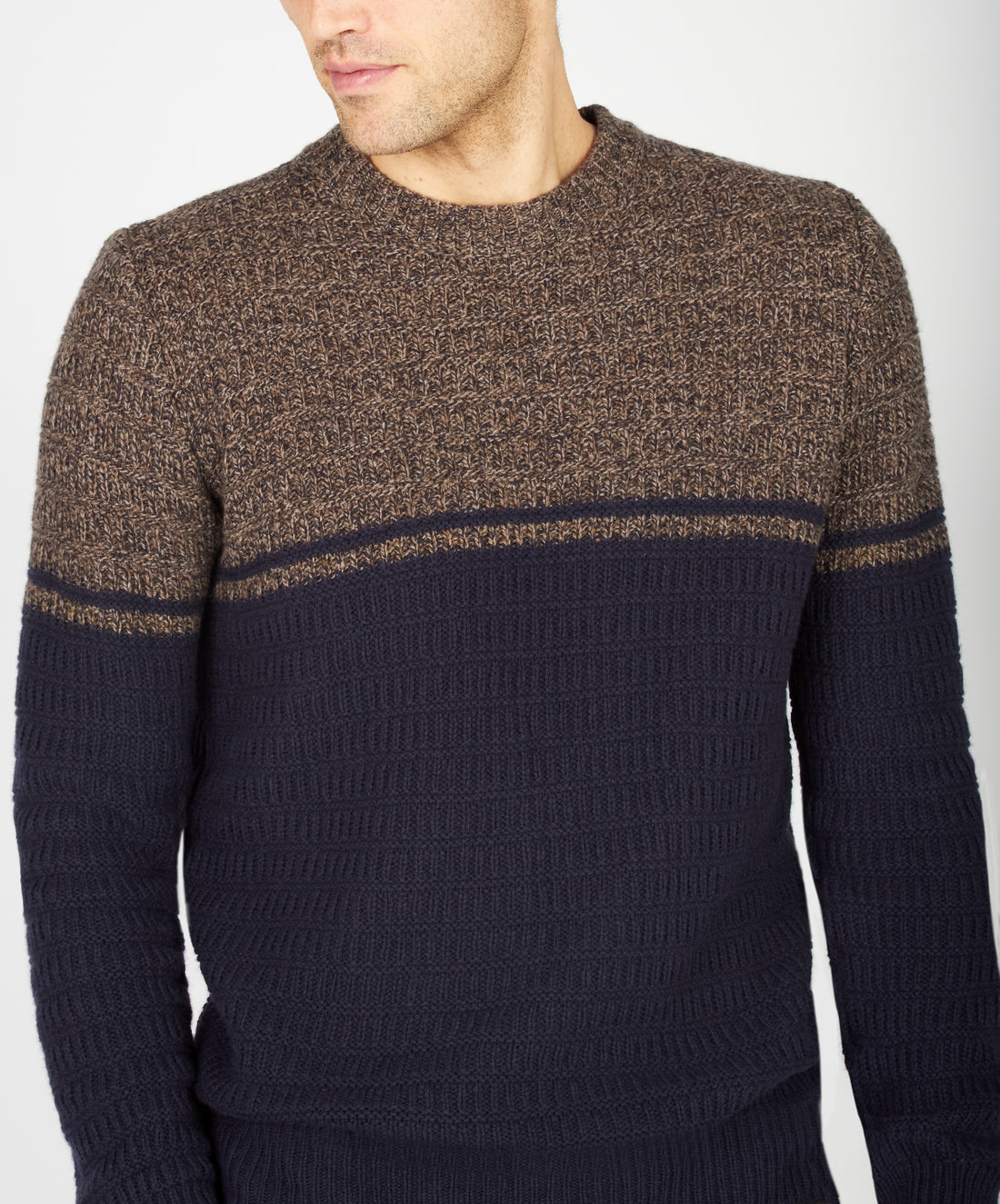 Irish - Colour Block Crew Neck - Shadow Marl/Midnight