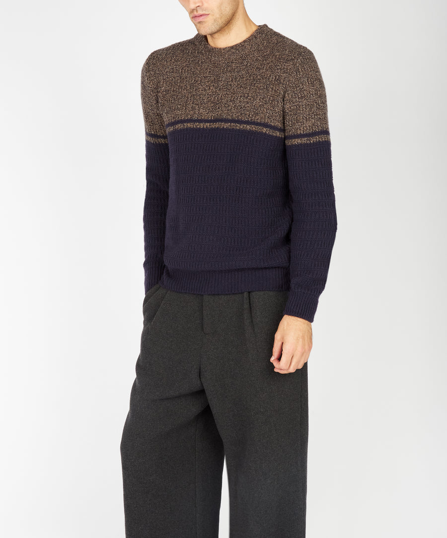 Irish - Colour Block Crew Neck - Shadow Marl/Midnight