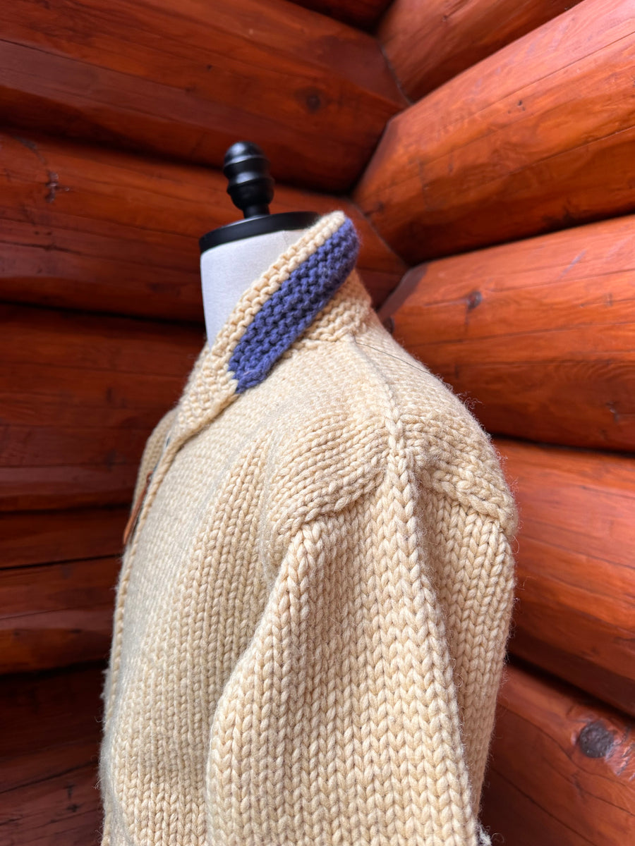 Canadian Knit Sweater - Cream - Blue Trim