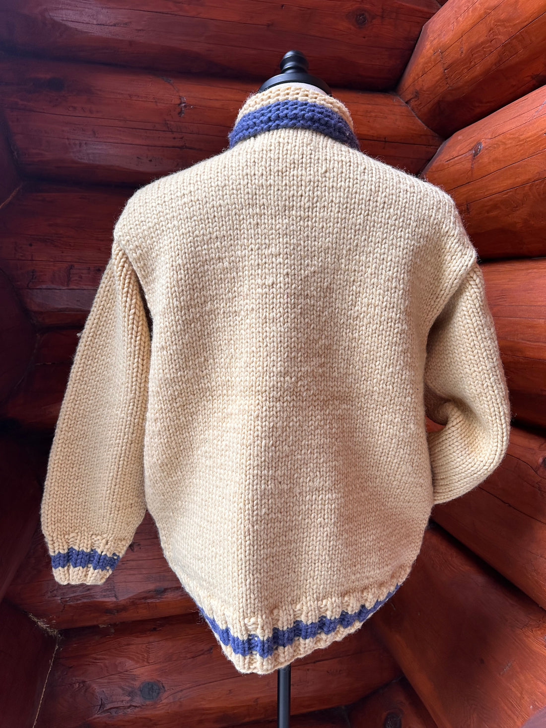 Canadian Knit Sweater - Cream - Blue Trim