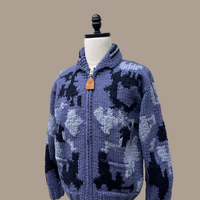 Canadian Knit Sweater in Blue/Black on a mannequin