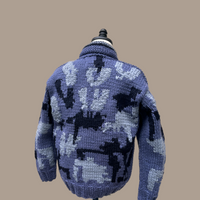 Canadian Knit Sweater in Blue/Black on a mannequin from behind