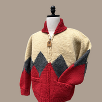 Canadian Knit Sweater Red/Cream on a mannequin