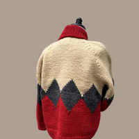 Canadian Knit Sweater Red/Cream on a mannequin from behind