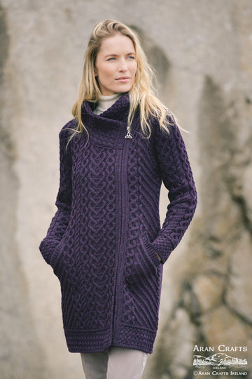 Aran - Claddagh Cardigan - Damson