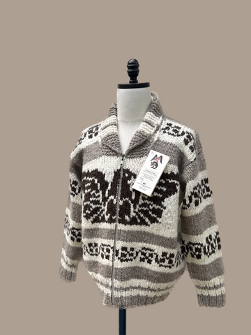 Cowichan Sweater 50" on a mannequin