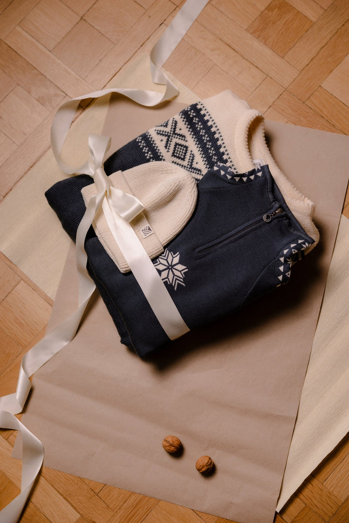 Dale of Norway Geilo and cortina sweater gift wrapped.