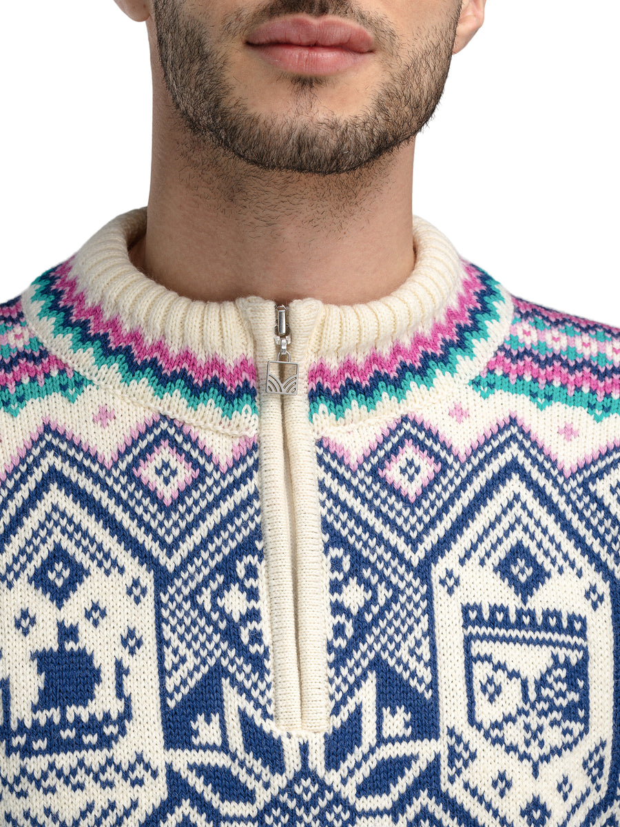 Dale of Norway - VM Trondheim Men's Sweater - Off-White/Indigo close up